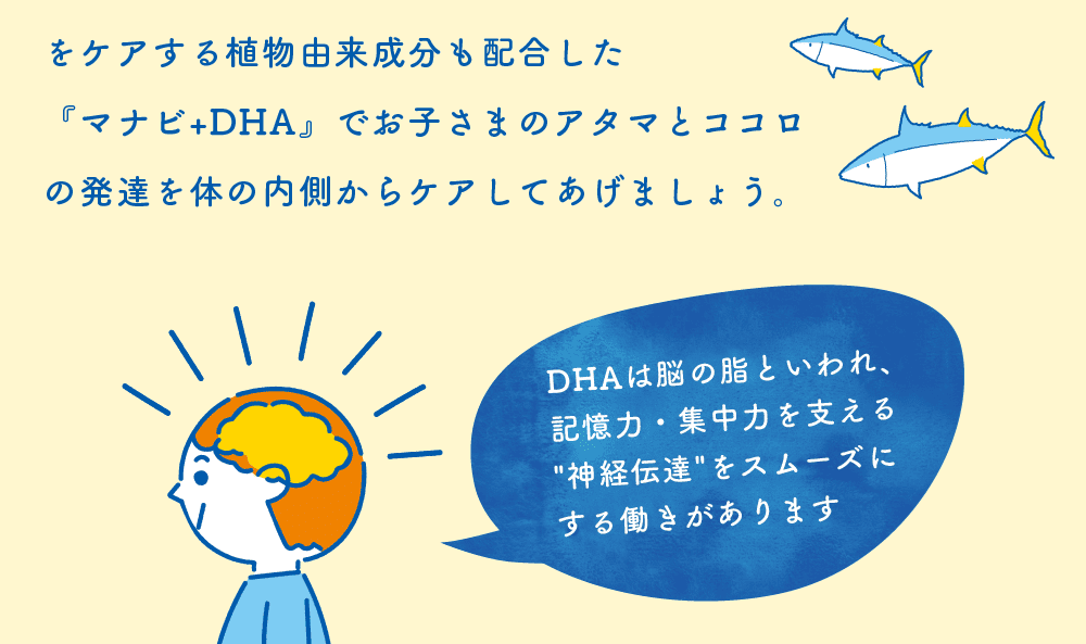 お子さまの学習や落ち着きに必要な成分『DHA』をたっぷり配合!